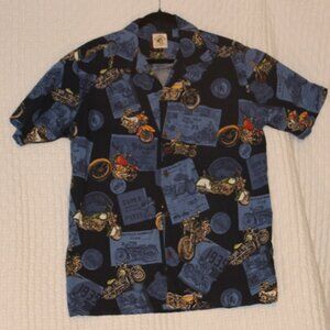 Max Boxxer Button Up Camp Shirt Mens Size L Motorcycle Theme Short Sleeve VTG